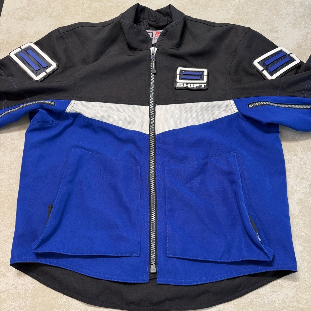 Shift Racing Motorcycle Jacket Mens M Blue Black Moto Riding Armor Color Block - Picture 2 of 9